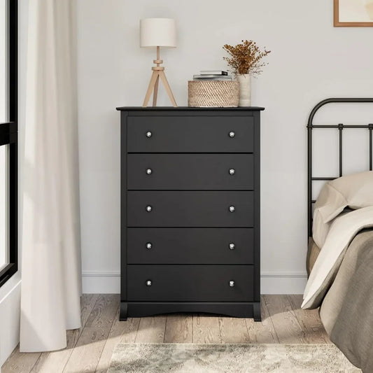 Superior 5-Drawer Chest for Bedroom - Spacious and Stylish Chest of Drawers, Measuring 17.75"D x 31.5"W x 44.75"H, In Black