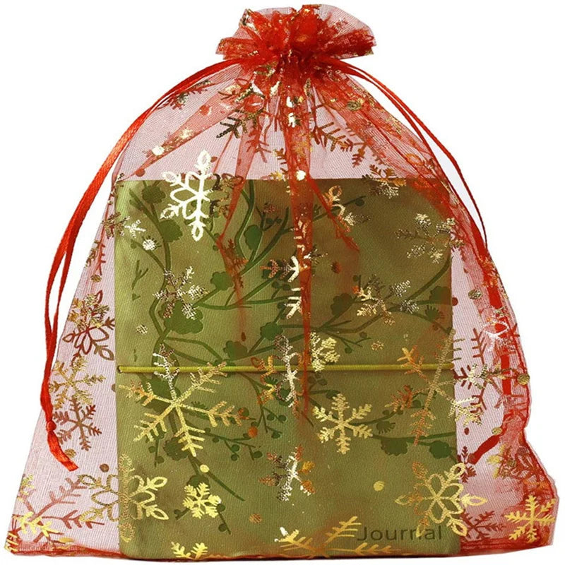 100pcs Christmas gift packag bag Gift Bag  small mesh bag Wedding gift bag Jewelry storage bag Snowflake gilded gauze bag