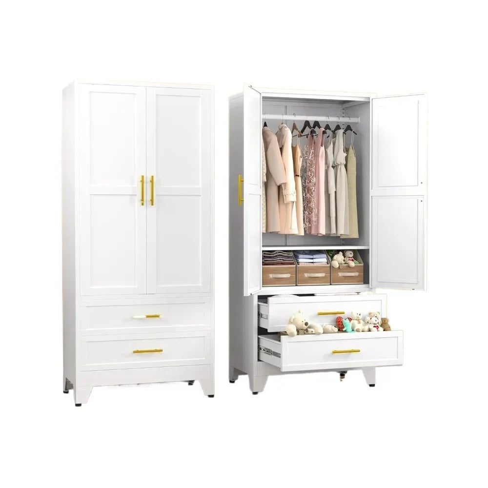 Wardrobe.Metal Armoire Wardrobe Closet,With Adjustable Shelves And Hanging Rod, Household 71 "Metal Clothing Storage Cabinet