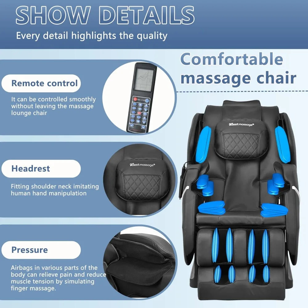 Zero Gravity Full Body Electric Shiatsu Massage Chair Recliner with Foot Rollers Built-in Heat Therapy Air Massage SystemStretch