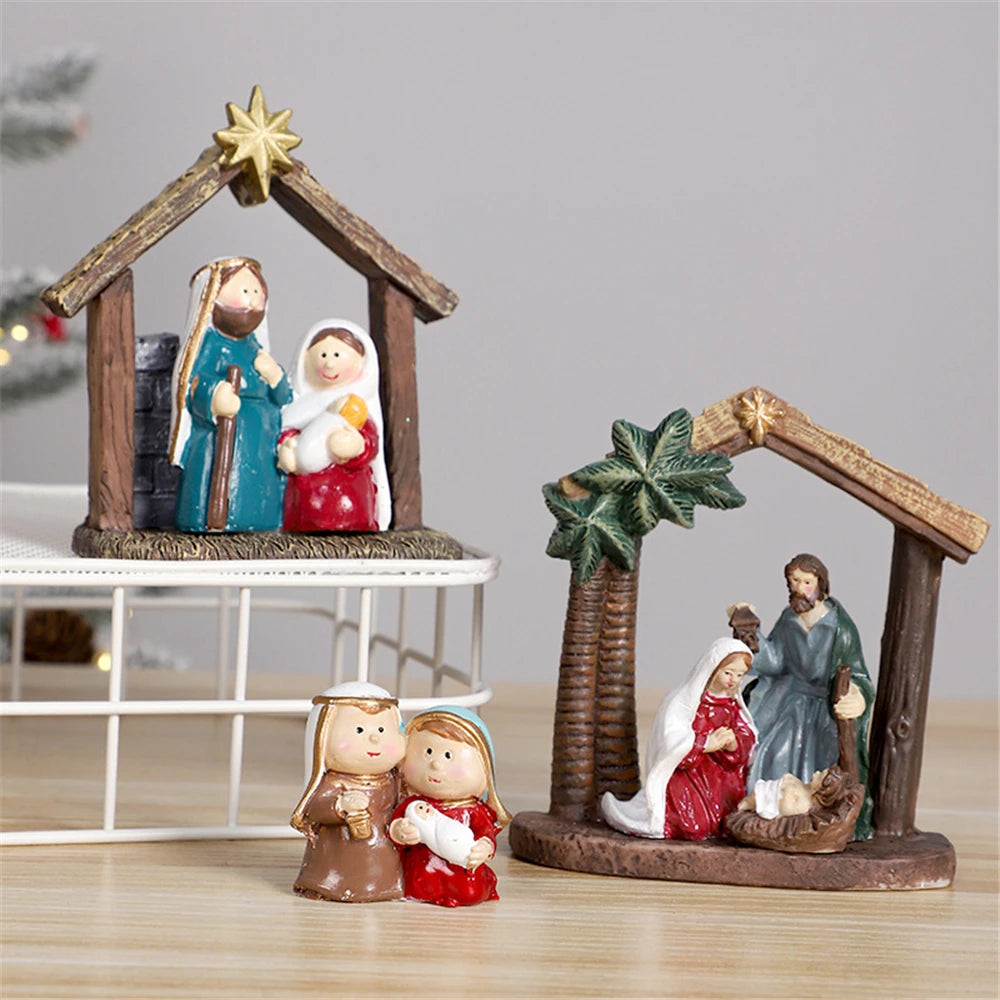 Classic Holy Family Figurine Statue Holy Family Jesus Christ Figurine Nativity Sets Resin Figurine Christmas Table Decoration