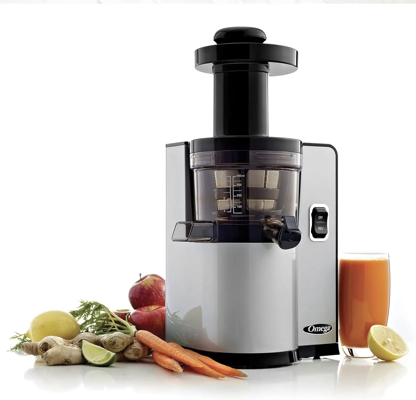 Vertical Masticating 43 RPM Compact Cold Press Juicer Machine with Automatic Pulp Ejection, 150-Watt, Silver