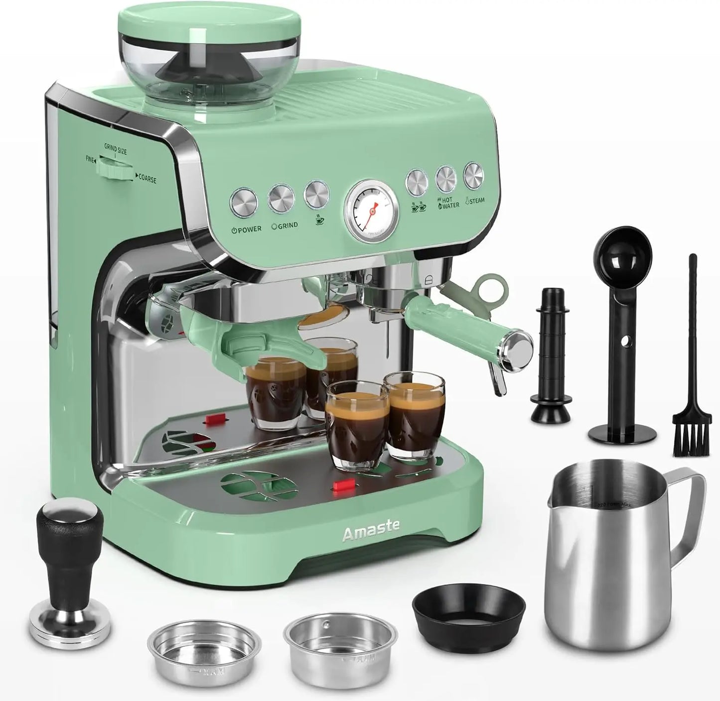 Machine with Grinder, 15 Bar Espresso Machine with Steam Wand for Latte and Cappuccino, 68Oz Water Tank, Pre-Infuse