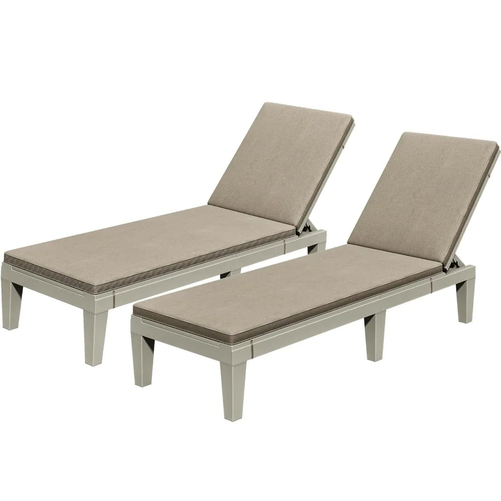 Patio Chaise Lounge Set of 2,Lounge with Cushion & Adjustable Backrest for Backyard, Poolside, Lawn, Waterproof & Easy Assembly