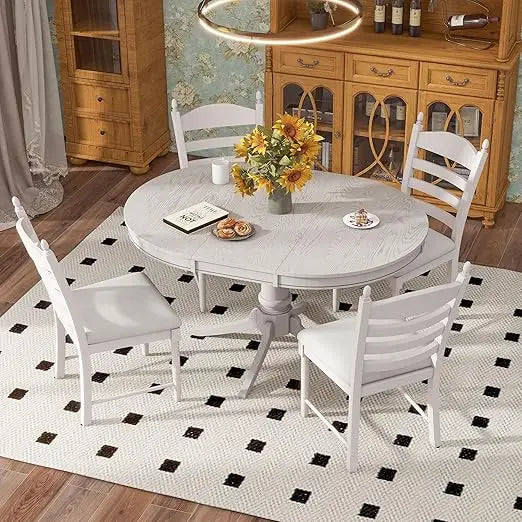 Dining Table and Chairs, 5 Piece Dinings Room Table Set with Extendable Table and Upholstered Chairs,Wood Dining Furniture Set