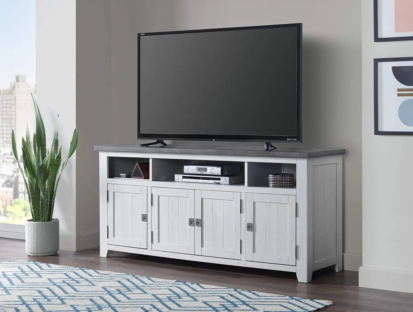 Svensson Home Foundry 65" TV Stand, White Stain with Grey Top