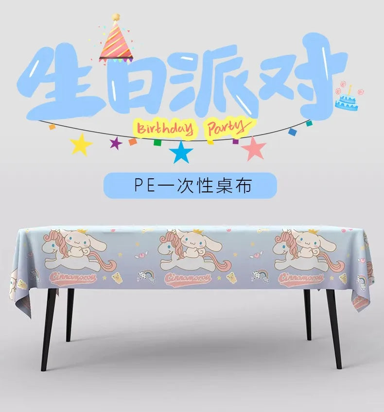 Sanrio Birthday Party Tablecloth Oil-proof Waterproof Atmosphere Sense Cartoon Cinnamoroll Disposable Tablecloth Decoration