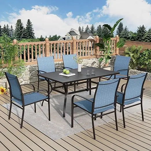 Patio Table and Chairs Set,with Brown Chairs and Metal Rectangular Table for Deck Backyard Lawn Poolside,Outdoor Furniture Sets