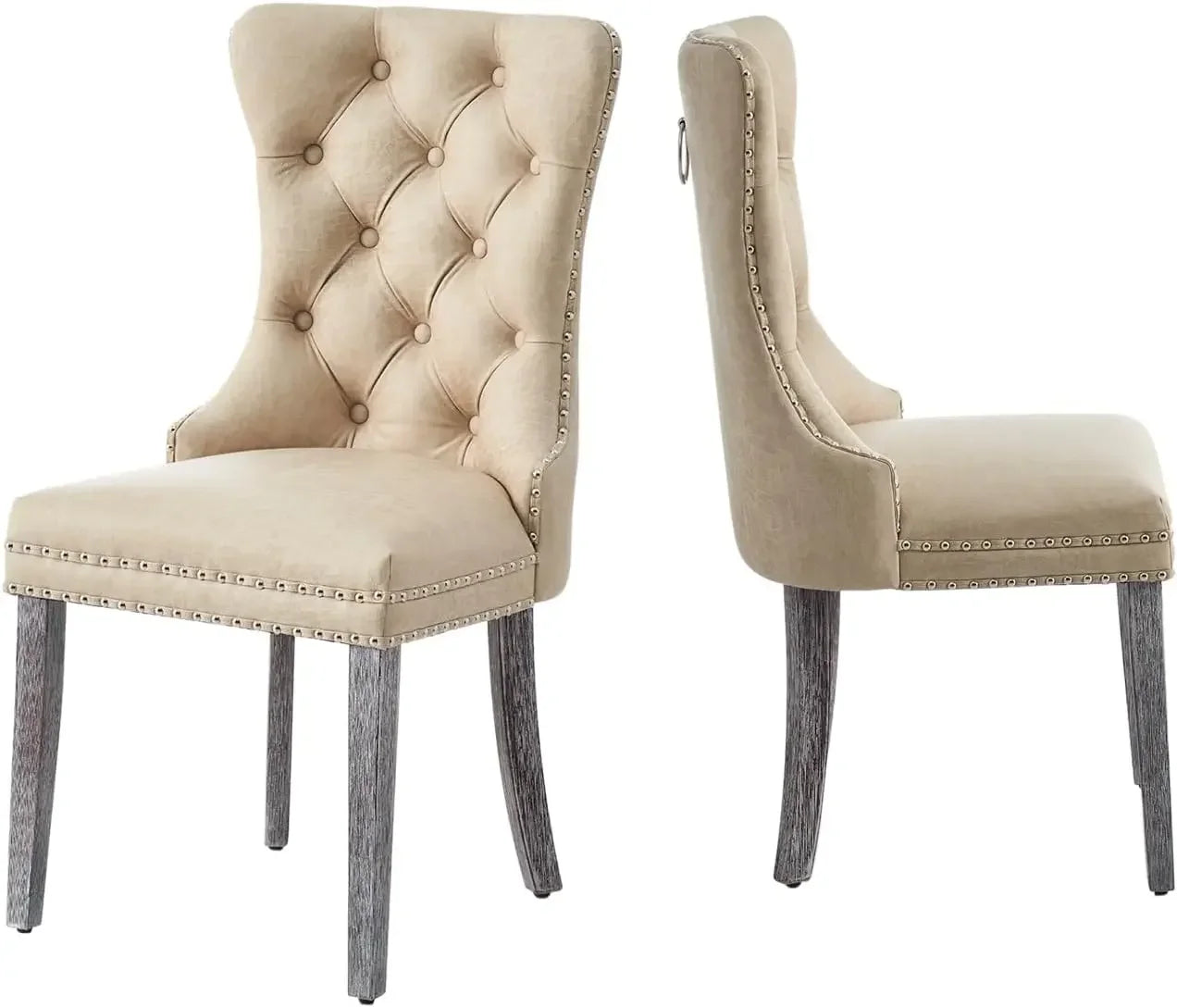 Velvet Dining Chairs Set of 6, Ring Pull Trim and Button Back, Luxury Tufted Dining Chairs for Living Room, Dining Chair