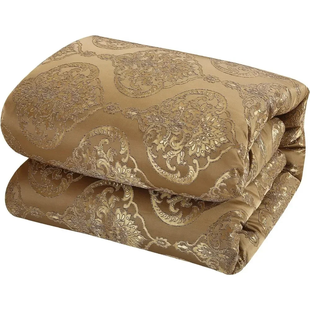 Chic Home 9 Piece Upholstery Quality Jacquard Motif Fabric Bedroom Comforter Set & Pillows Ensemble, King, Gold