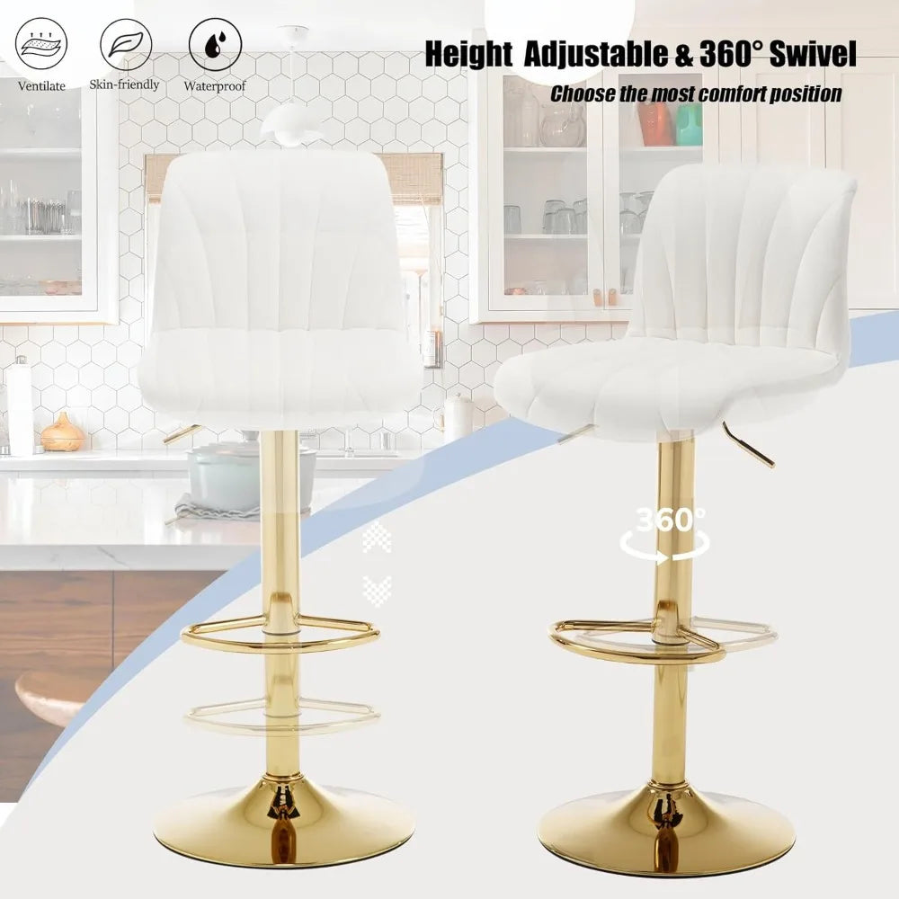 Swivel Bar Stools Set of 4, Counter Height Barstools with Golden Base, 5 Minute Assembly, Adjustable Velvet Armless Bar Chair