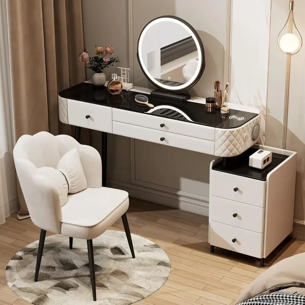 Vanity Desk, Smart Makeup Desks with Multiple Function, with Chair, Vanity Desk