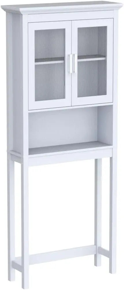 The Toilet Cabinet for Bathroom Storage, Above Toilet Storage Cabinet with Tempered Glass Doors, White