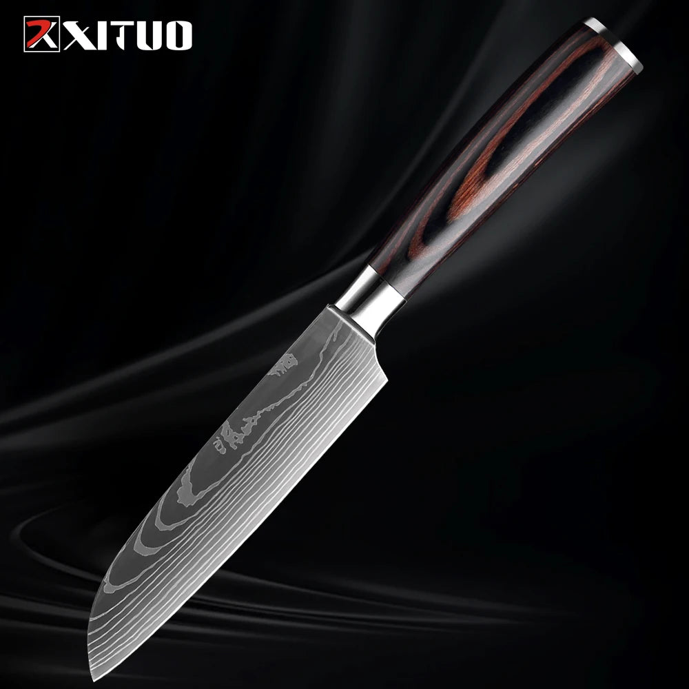 XITUO Kitchen Knife Set 1-9PCS,7Cr17Mov Stainless Steel Sharp Chef Knife Santoku Knife Fruit knife Ergonomic Pakkawood Handle