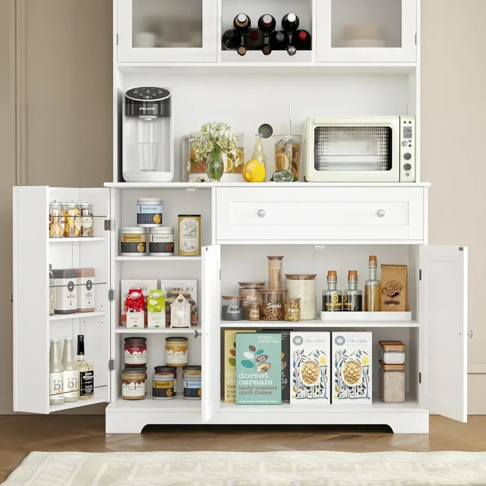 Tableware cabinet, food storage cabinet with microwave rack, door and shelf | Restaurant wine rack, white, tableware cabinet