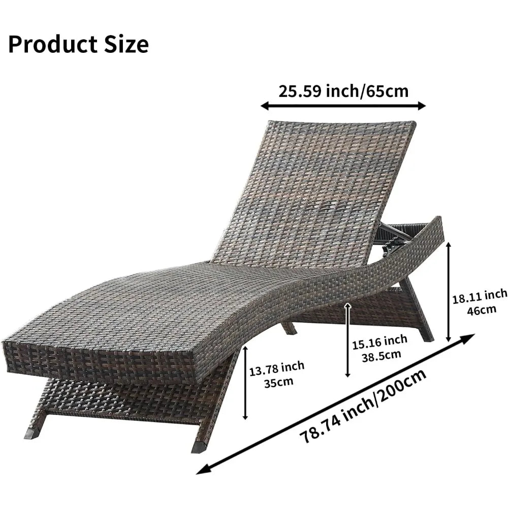 79'' Long Reclining Chaise Lounge Set (Set of 2), Outdoor Wicker Reclining Lounge Chair Patio Rattan Double Chaise Lounge Lawn