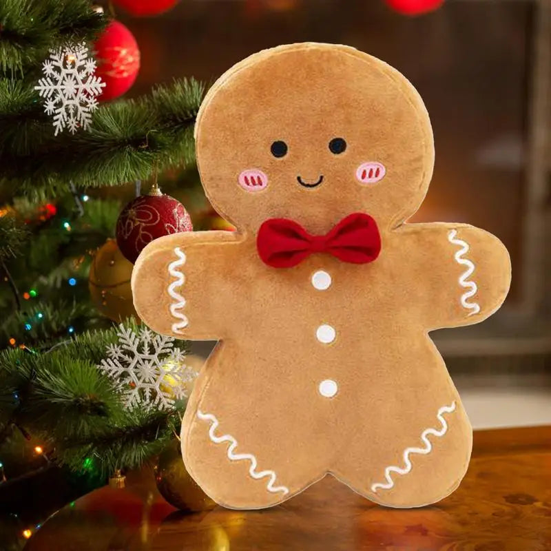 Christmas Gingerbread Plush Gingerbread Man Cartoon Plush Ornament Stuffed Animal Holiday Throw Pillow Festive Gingerbread Man