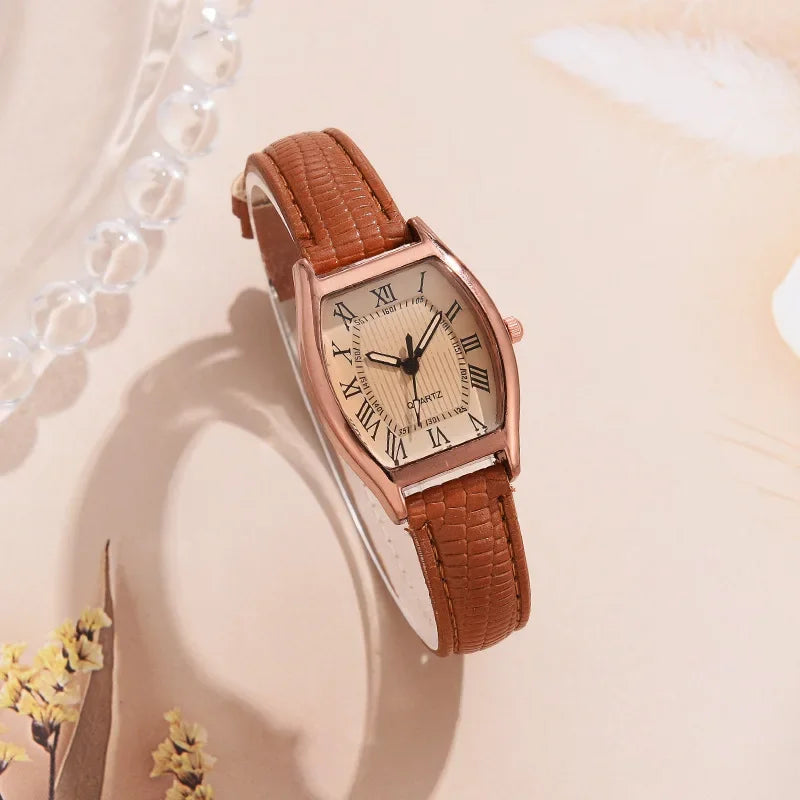 Classic Women's Quartz Watch Wine Simple Barrel Luxury Clock High End Leather Belt Wristwatch Gift Relogio Feminino Dropshopping