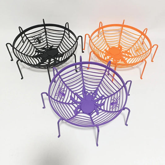 Halloween Candy Basket Black Orange Spider Web Bowl Biscuit Packaging Basket Fruit Plate Trick Or Treat Decoration Halloween