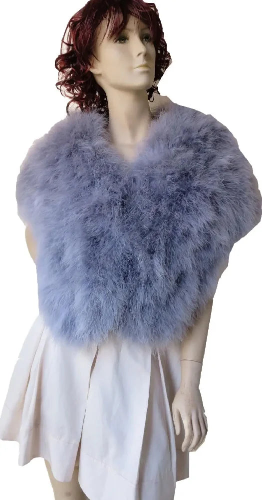 Lady's Real Ostrich Feather Scarfs/ Cape/ Poncho Wedding Party Warm Gray Winter Fashion