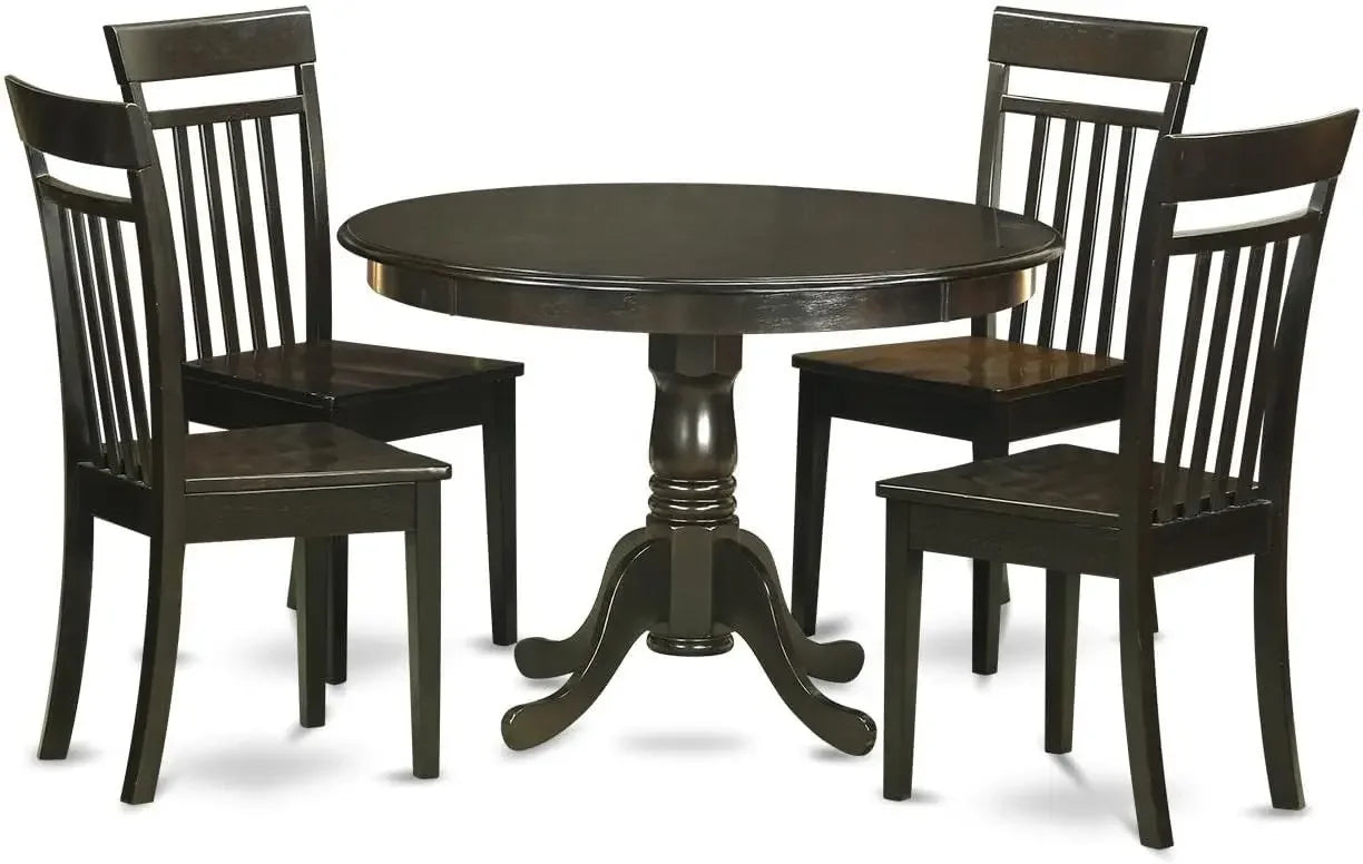 5 Piece Modern Dining Table Set Includes a Round Wooden Table with Pedestal and 4 Faux Leather Kitchen Dining Chairs