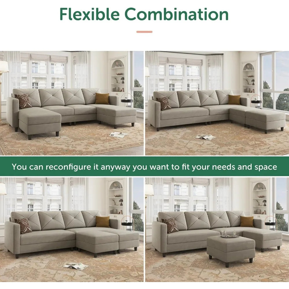 Velvet Sectional Sofa, with Chaise U Shaped Sectional Couch 4 Seat Sofa for Living Room, Living Room Sofas