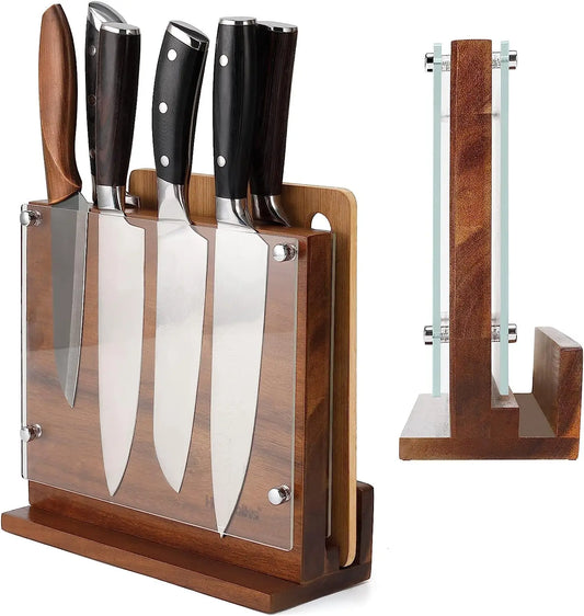 Kitchen Magnetic Knife Block with Acrylic Shield Double Side Knife Holder Rack Magnetic Stands with Strong Magnets Knife Stand