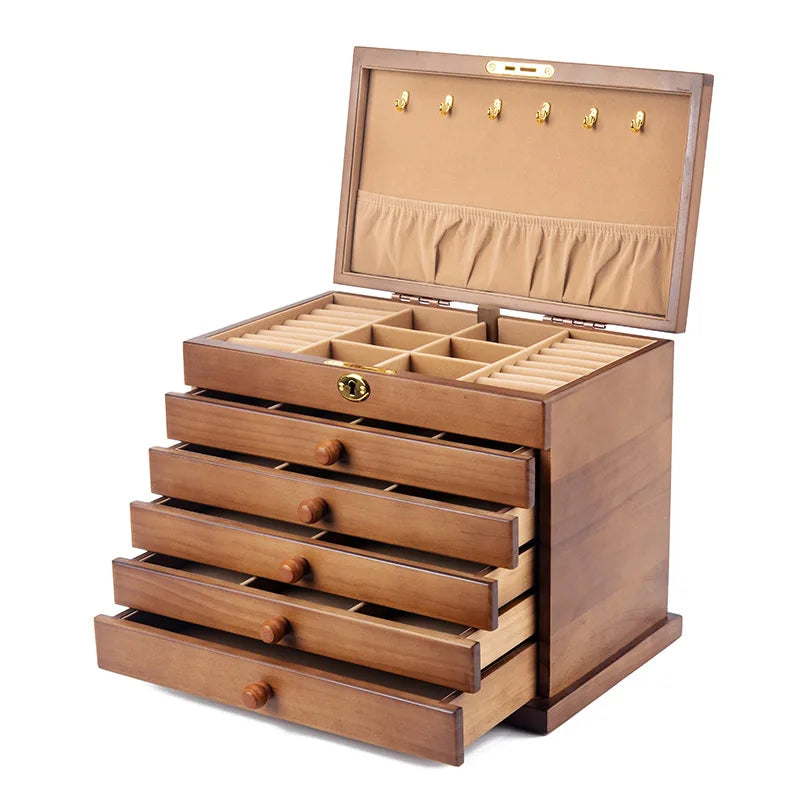 Wood Jewelry Box Big Size Ring Necklace Earrings Jewelry Box Organizer Drawer Bracelet Display Stand Women Accessories Storage