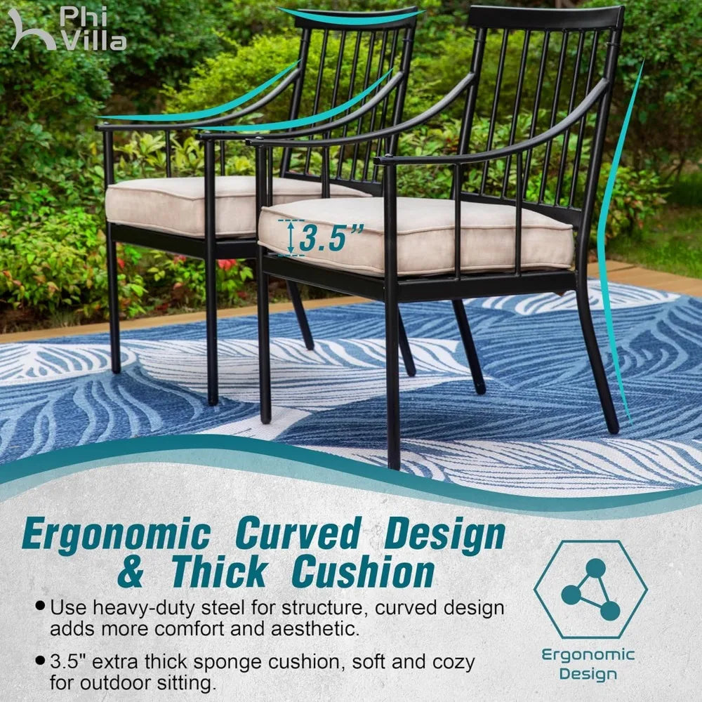 7 Pieces Outdoor Dining Set ,Metal Dining Table,Umbrella Hole& Cushioned Iron Swivel Chairs Furniture Set ,Garden Furniture Sets