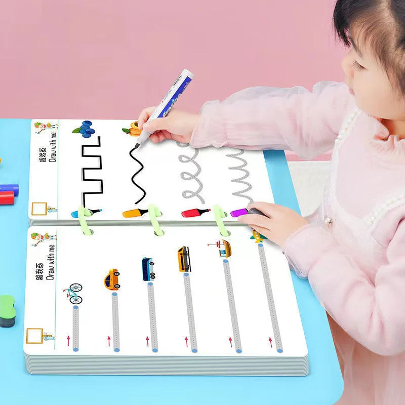 Magical Tracing Workbook Set Reusable Magic Practice Copybook for Kids with Drawing Pens and Eraser Pen Control Training Book