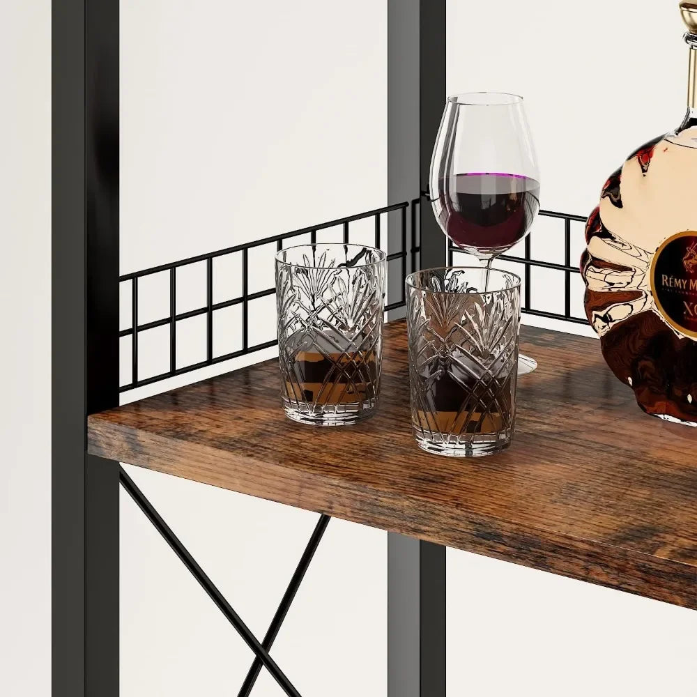 Wine Rack Freestanding Floor, Bar Cabinet for Liquor and Glasses, 4-Tier bar Cabinet with Tabletop, Glass Holder, Wine Storage