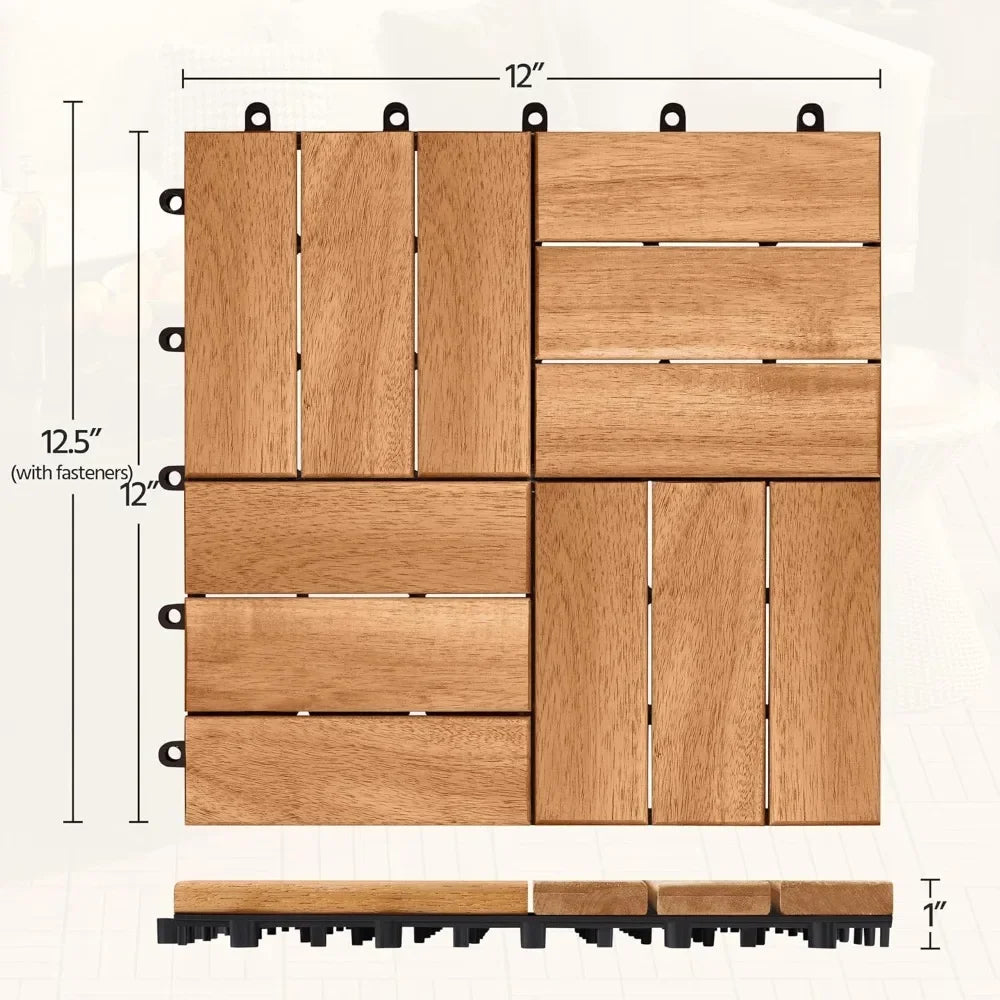 Garden flooring, 108 pieces of hardwood interlocking Acacia waterproof flooring for outdoor use, 12 ''x12' ', garden flooring