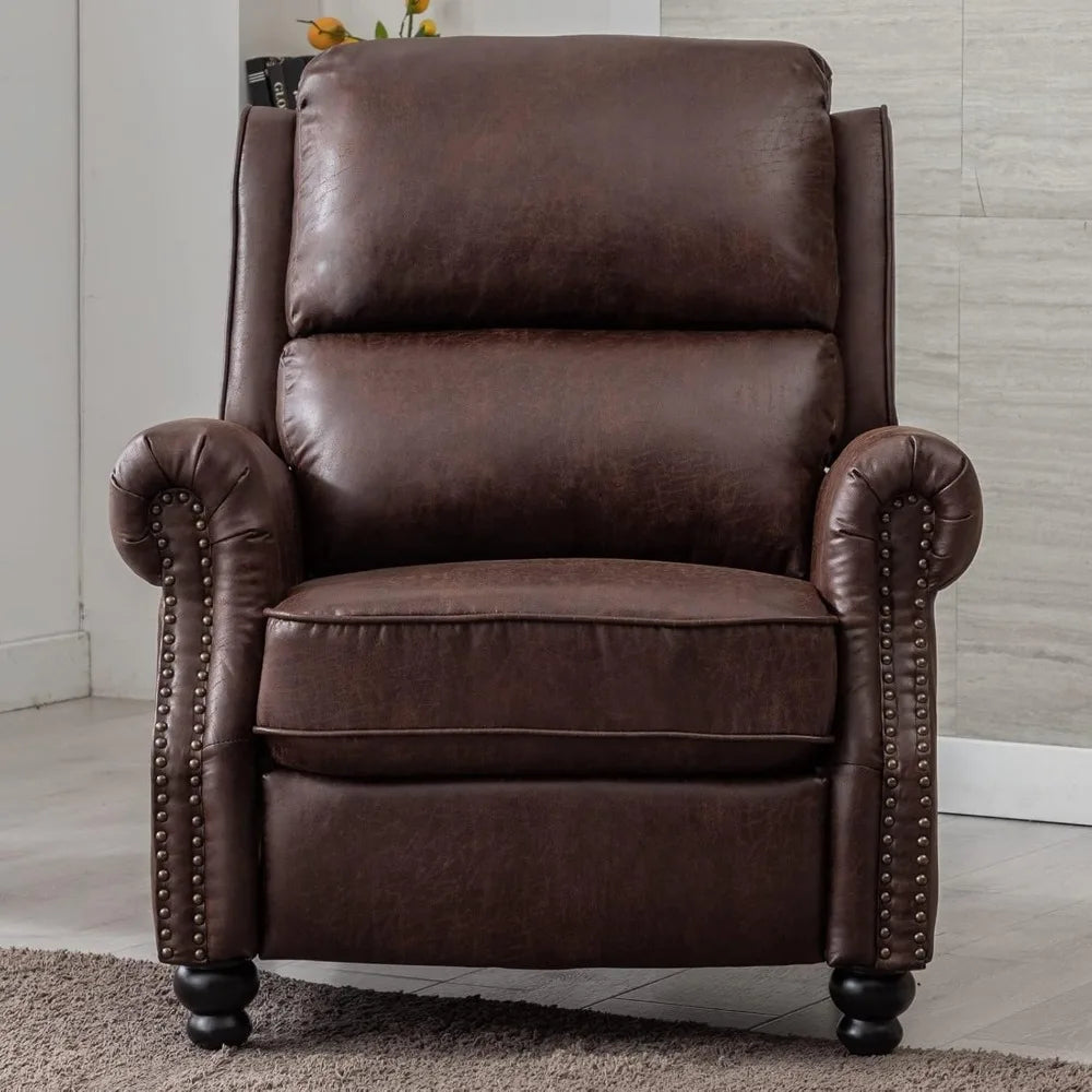 Reddish Brown Sofa Leather Armchair Push Back Recliner With Rivet Decoration Single Sofa Accent Chair for Living Room Armchairs