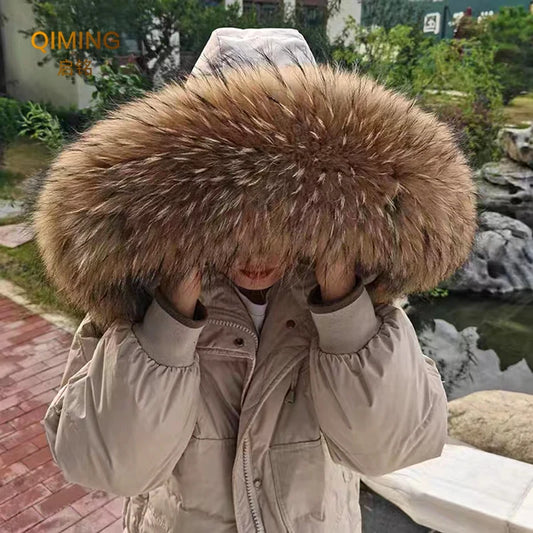 100% Real Fur Collar Women Raccoon Fur Scarf Warm Scarves Natural Fur Trim For Hood Man Coat Parkas Jackets Shawl Universal Down