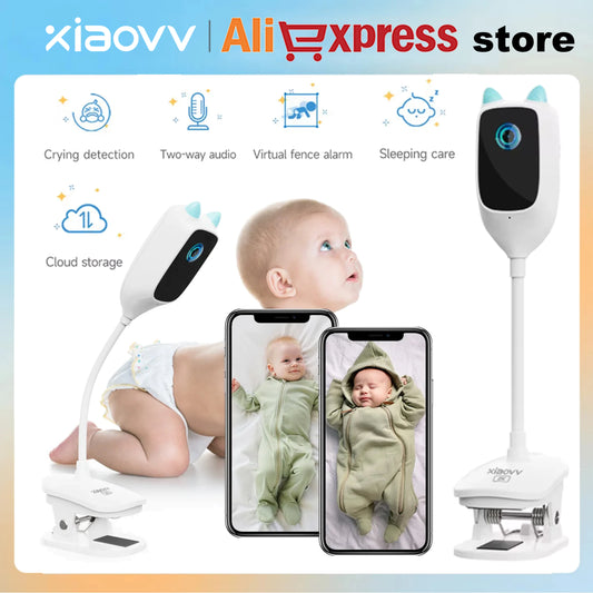 Xiaovv 2K Smart Baby Monitor Night Vision Two Way Audio Talk Crying Detection Baby Nanny Security Camera