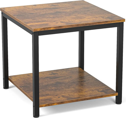 Side Table 20 Inch Square, 2-Tier Coffee Tea End Table Nightstands for Sofa Couch Bed, Metal Wood Accent Modern Simple