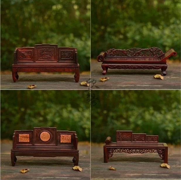 Miniature Furniture Chinese Retro Table Chair Mahogany Sofa Bed Model Doll House Dresser Wardrobe Screen Solid Wood Accessories