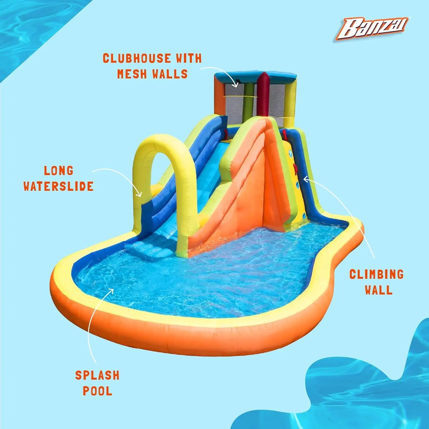 Party Slide Inflatable Water Park with Climbing Wall, Sprinkler, and Splash Pool