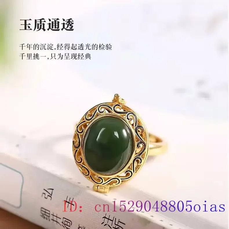 Green Jade Ring Vintage Women Adjustable Rings Accessories Jewelry Gift Designer Gemstone 925 Silver Natural Luxury Charm Gifts