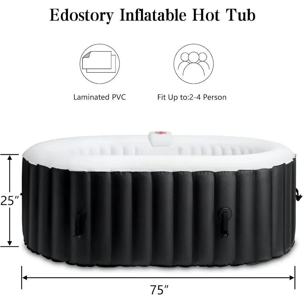 Inflatable Hot Tub Spa, with Built-in Pump, 2 Filter Cartridge Included, 75 X 47Inch Oval Portable Outdoor Hot Tub