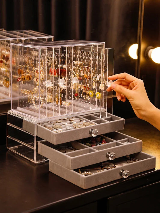 Luxury Jewelry Boxes Organizer Hanging Earrings Rack Transparent Acrylic Display Case Necklace Display Case Storage Box 3 Layers