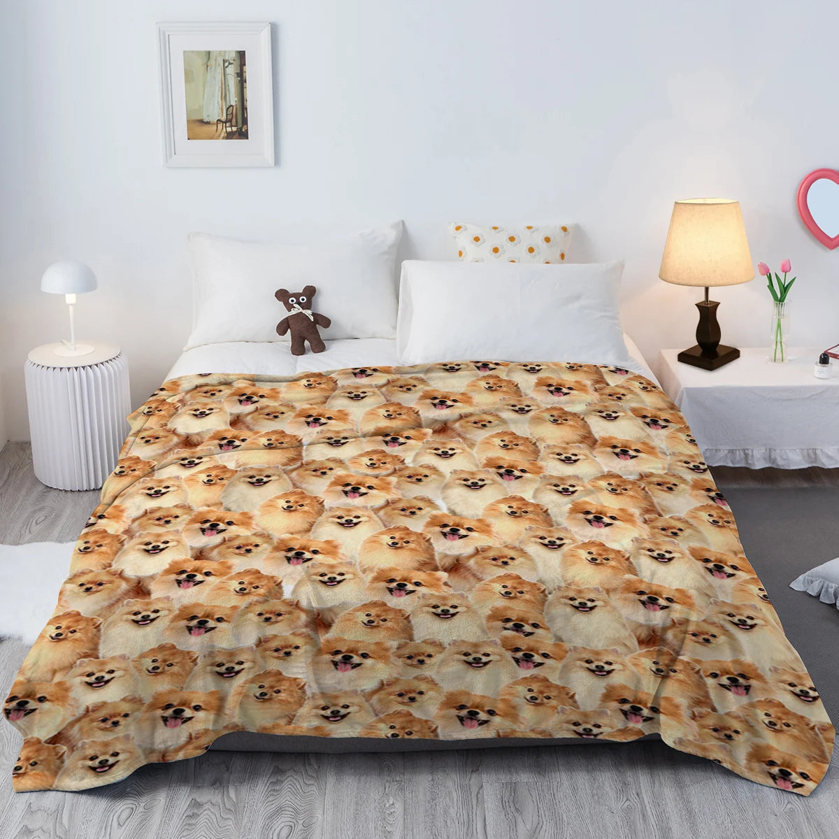 Pomeranian Throw Blanket Fuzzy Dog Blanket for Kids Pomeranian Gifts for Pomeranian Lovers Cozy Blanket for Couch Sofa Bed