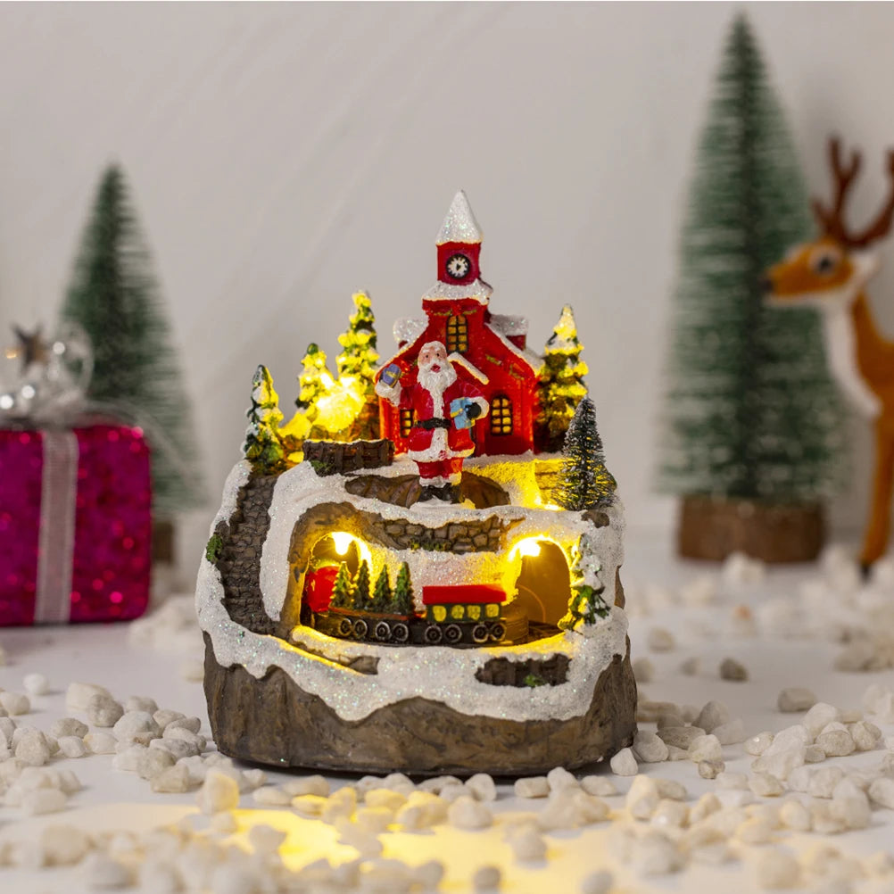 Christmas Music box presents Lighted House With Music And Train Village House Tabletop Decoration XMAS Decorations Gifts