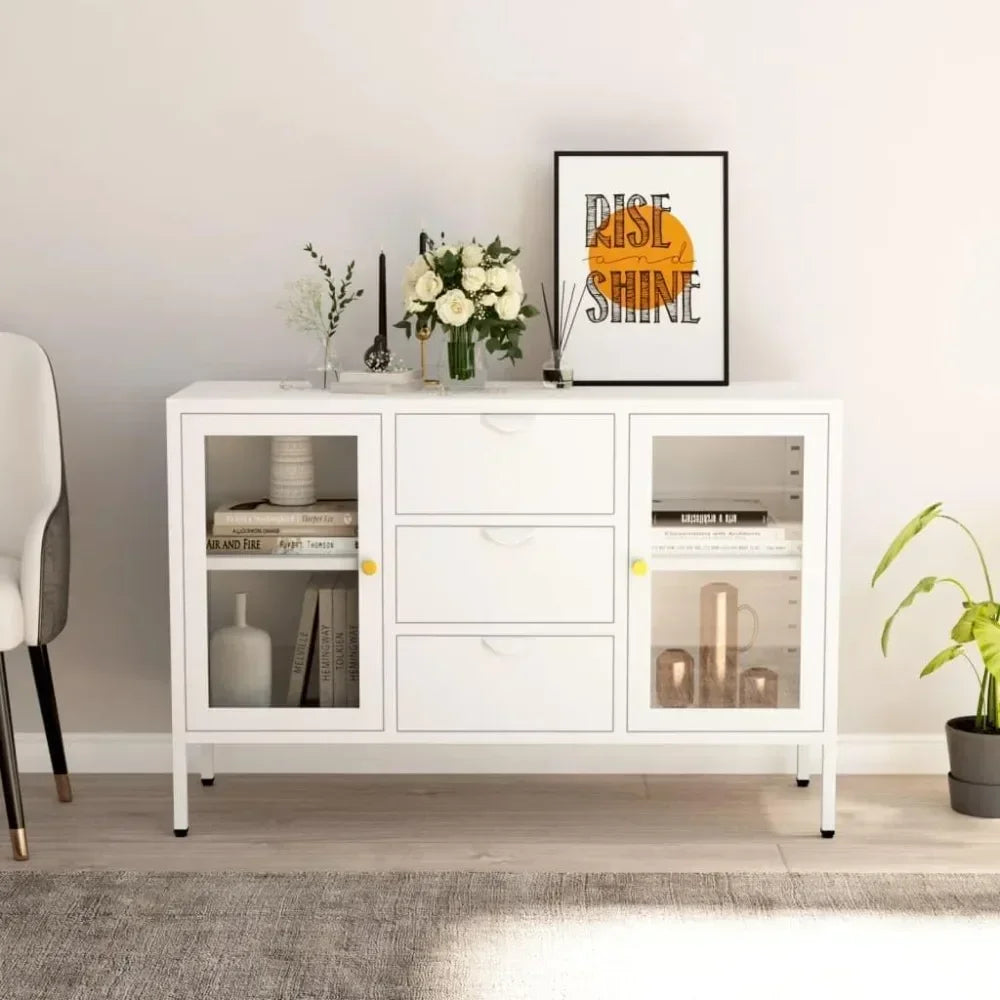 Tableware Cabinet  Sideboard White 41.3"x13.8"x27.6" Steel and Tempered Glass Suitable for Entryway,Living Room Cabinets