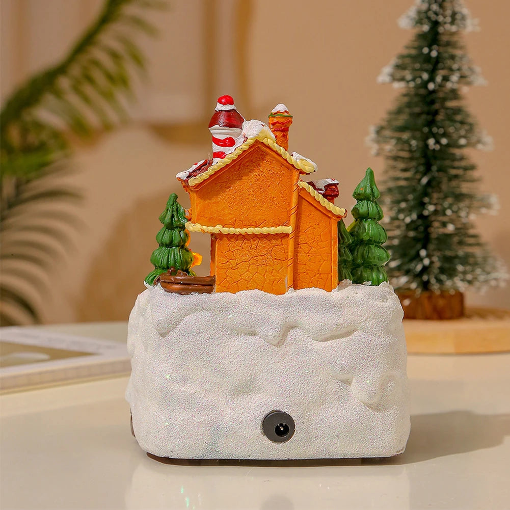 Christmas Music Box Snow Scene Ornament 6.3inch Illuminated Music Resin House Ornament Gift for Kids for Bookshelf Restaurant