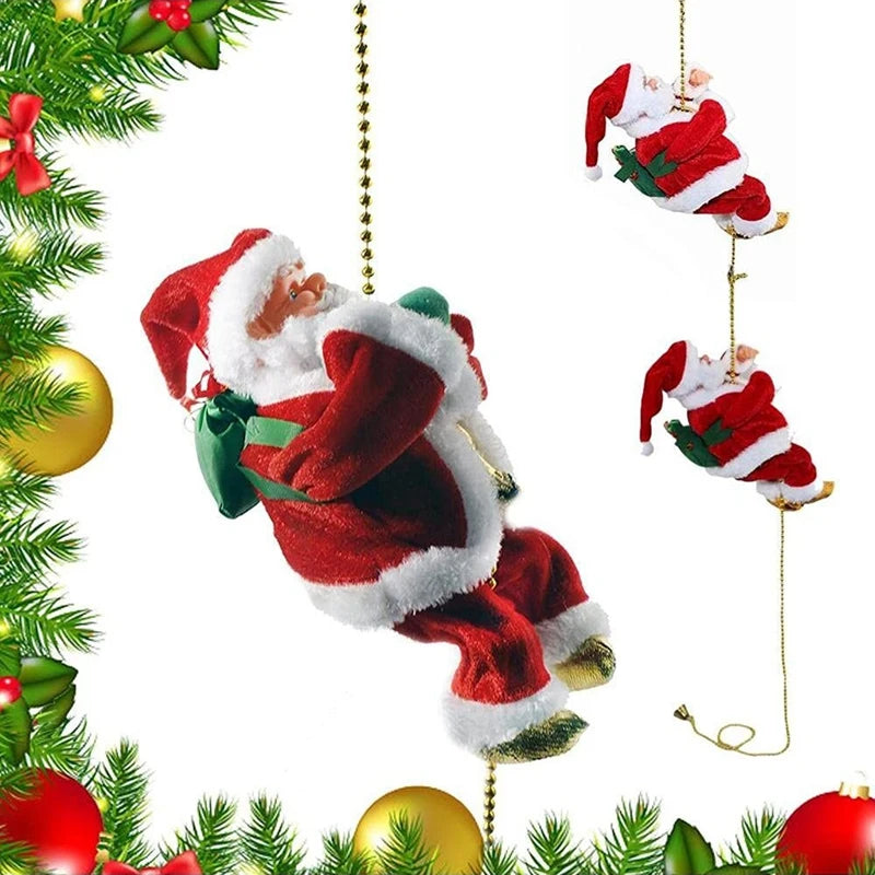 LICG Happy New Christmas Decorations Santa Claus Automatic Climbing On Rope For Home Indoor Shop Xmas Gift Wall Window