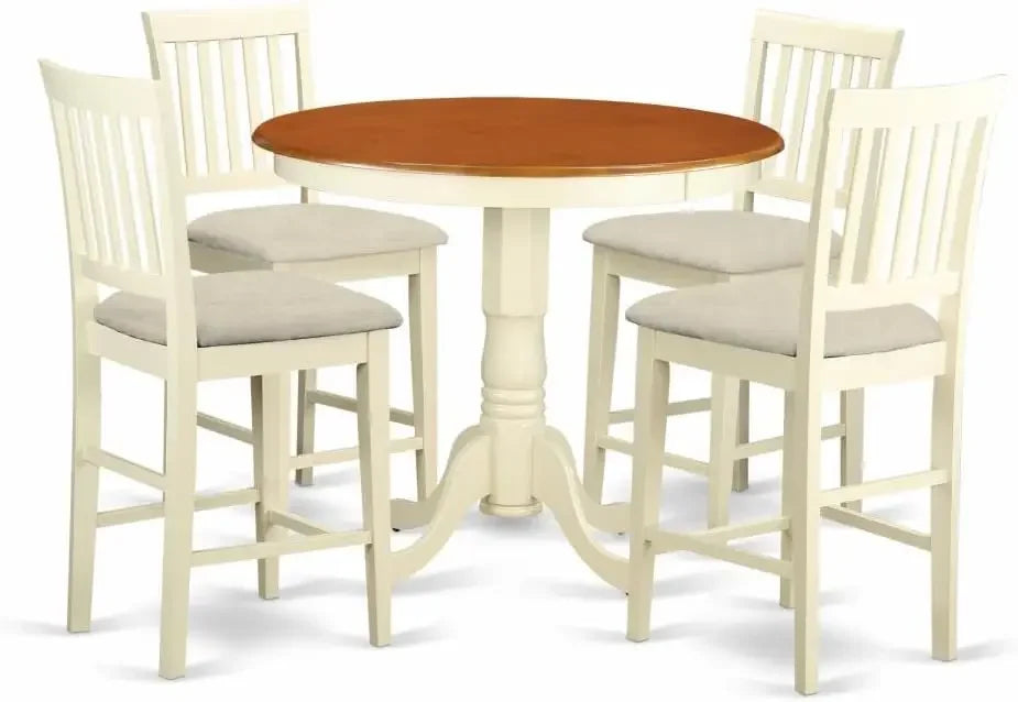 5 Piece Counter Height Dining Table Set Includes a Round Kitchen Table with Pedestal and 4 Faux Leather Dining Room Chairs