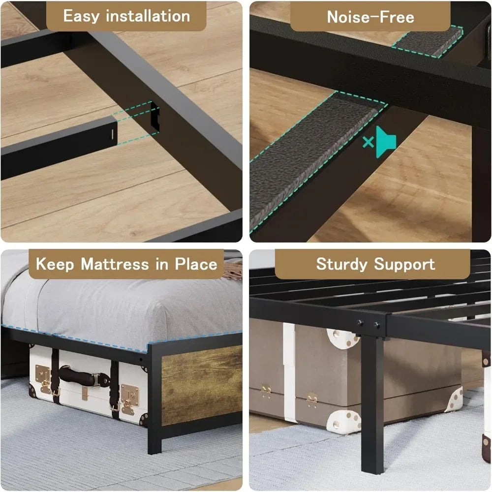 Queen Bed Frame with RGB LED Light, USB Port and Power Outlet, Headboard with Storage Space,Suitable for bedrooms, free shipping