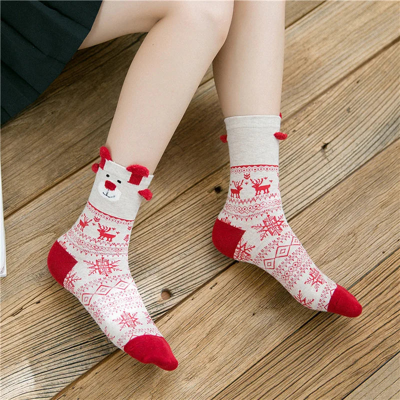 6/12 Pairs Of Autumn/Winter Christmas Socks Santa Claus Gift Snowflake Elk Cute Cartoon Christmas Ladies Middle Socks