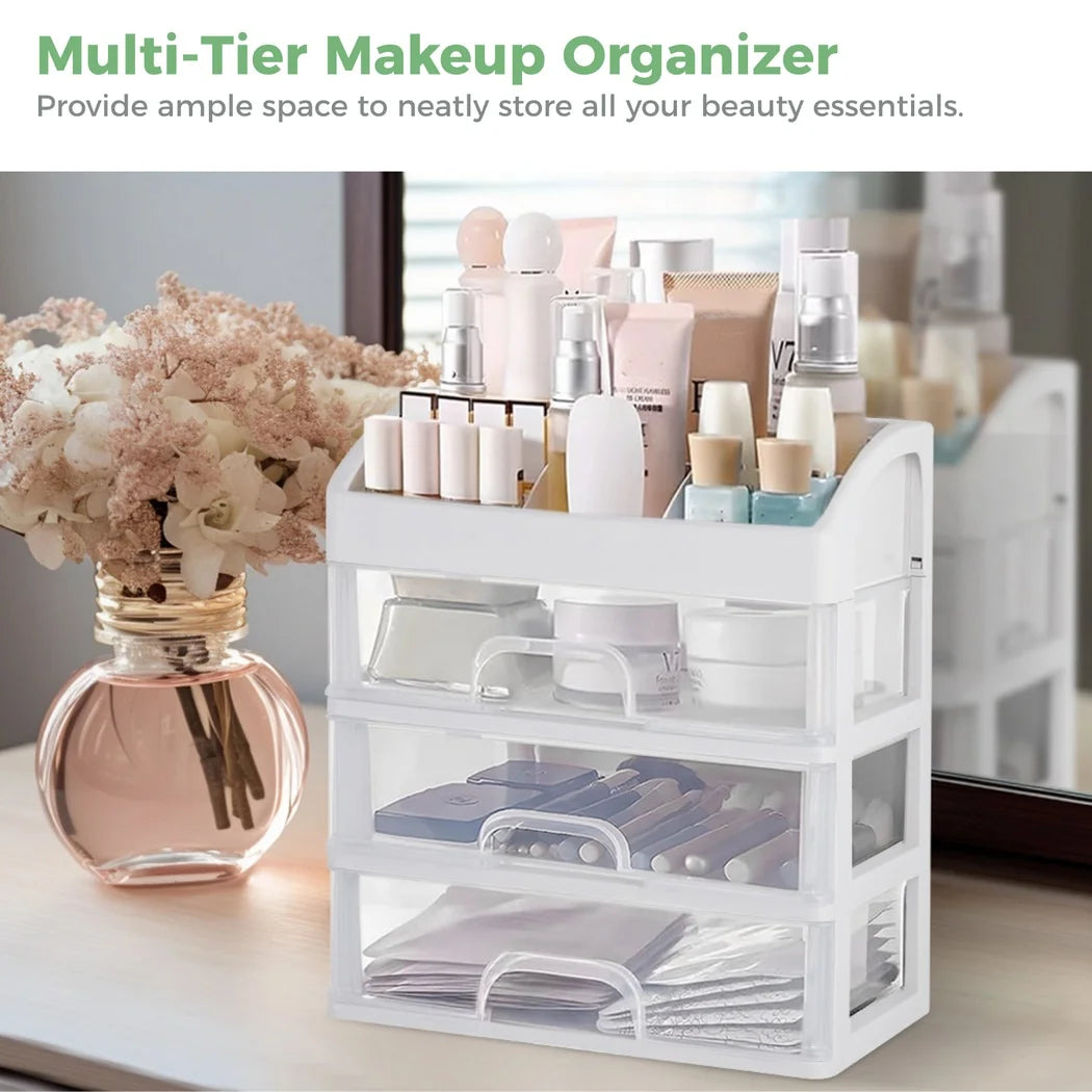 Makeup Organizer Cosmetic Organizer For Vanity Makeup Storage Box With 3 Drawers Skincare Product Organizer For Dresser Bedroom